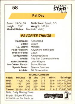 1992 Jockey Star #58 Pat Day Back